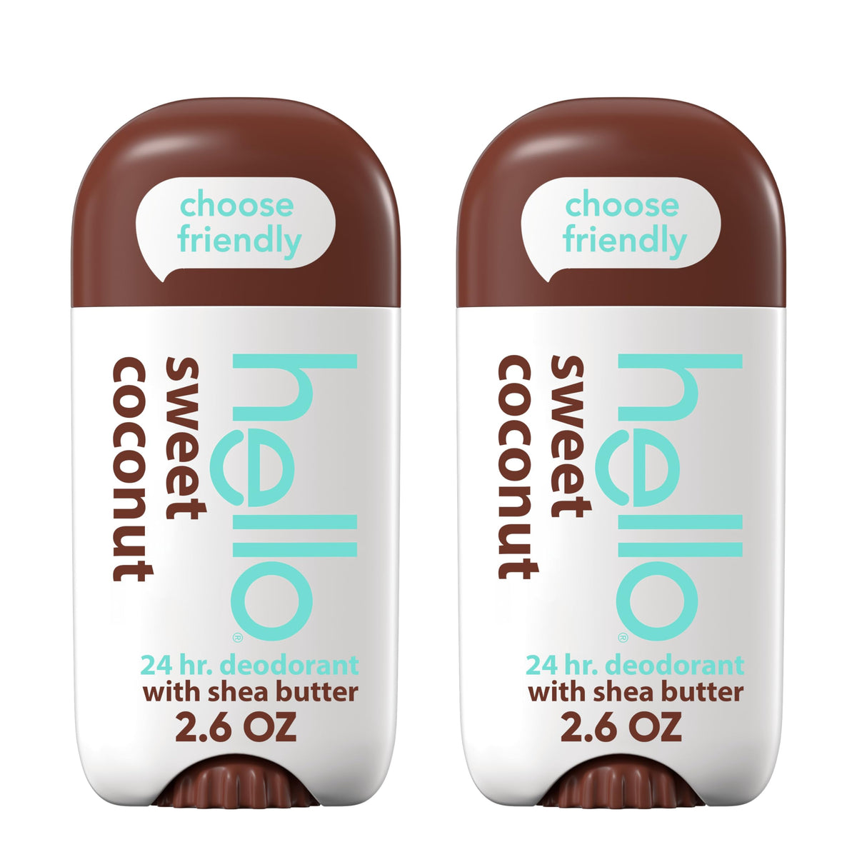 hello Sweet Coconut Deodorant With Shea Butter for Women + Men, Aluminum Free, Baking Soda Free, Parabens Free, 24 Hour Odor Protection, 2.6 Ounce, 2 Pack