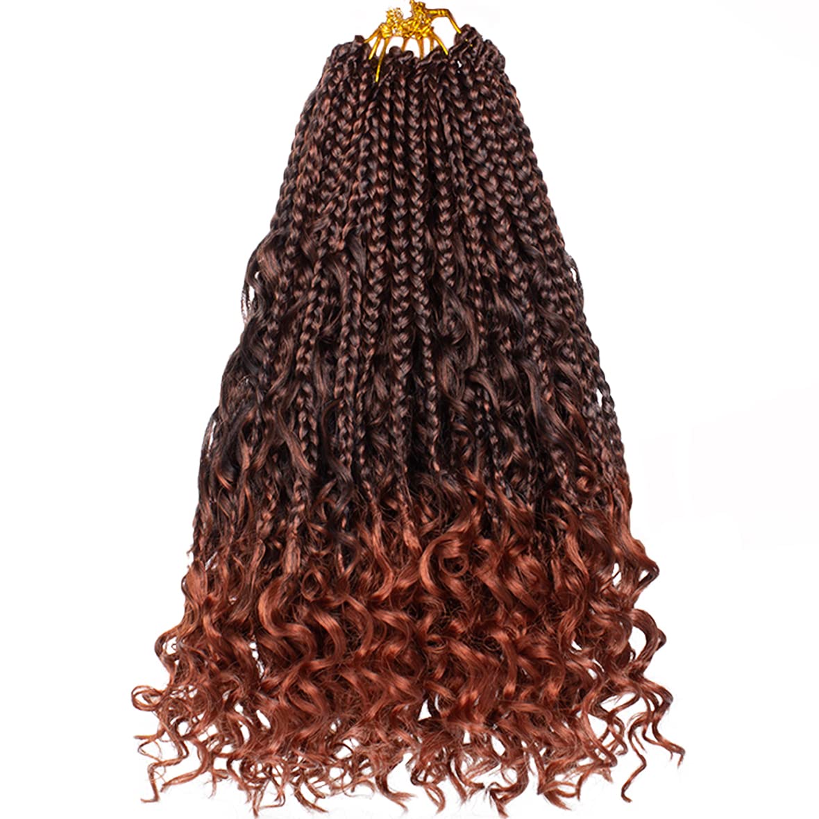 Beverlee 14 Inch Boho Box Braids - 8 Packs Goddess Braids with Curly Ends - Pre-looped Synthetic Crochet Hair for Black Women - 128 Strands