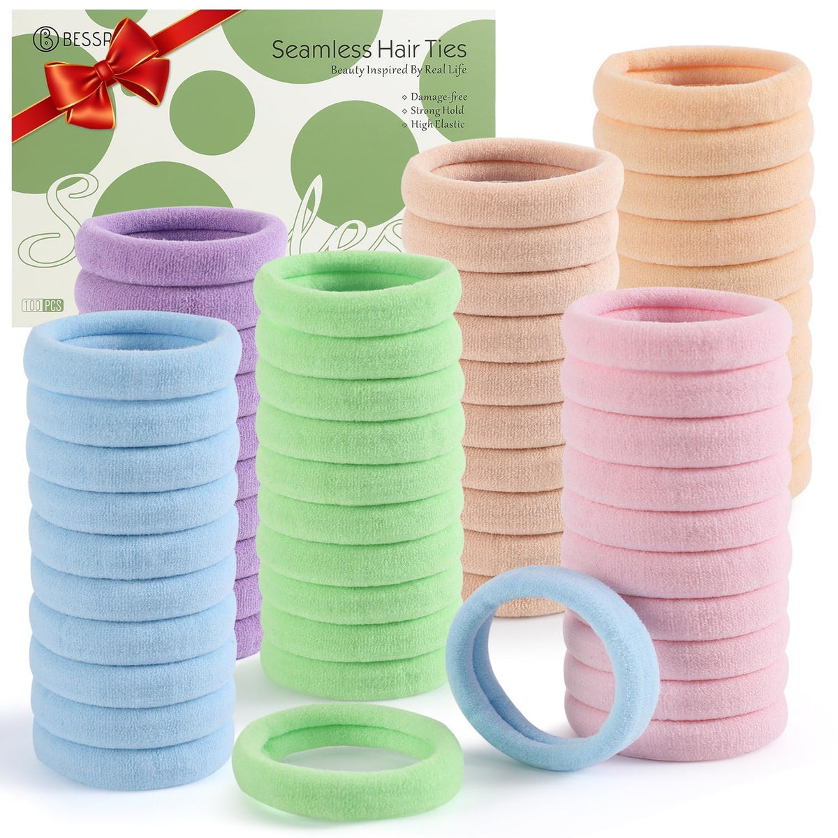 100 Pcs Thick Seamless Hair Ties, Ponytail Holders Hair Accessories No Damage for Thick Hair (Candy Colors)