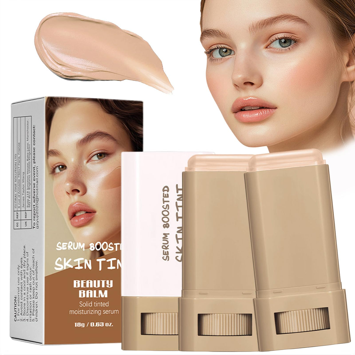 Beauty Balm Serum Boosted Skin Tint Concealer 6 Colors, Beauty Balm Skin Tint Balm Foundation Stick, Solid Tinted Moisturizing Serum Lightweight Foundation, Tinted Face Balm for Mature Skin (4#, 18g)