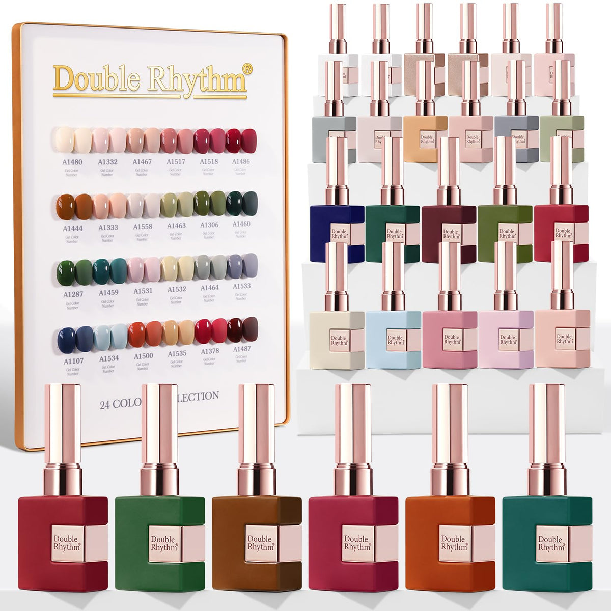 Double Rhythm 28Pcs 0.5Oz Gel Nail Polish Set Same Color Same Bottle Soak Off Gel Polish Kit Nail Art Manicure Salon DIY at Home for Women (Burgundy Green Collection-T24-1)