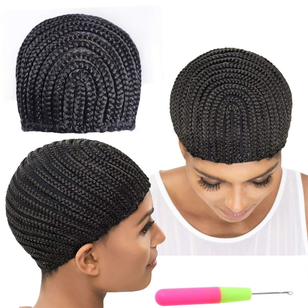 Refined Braided Wig Caps Crotchet Cornrows Cap for Easier Sew in Caps for Making Wig Glueless Hair Net Liner Crochet Wig Caps (Cornrows Caps, 3pcs)