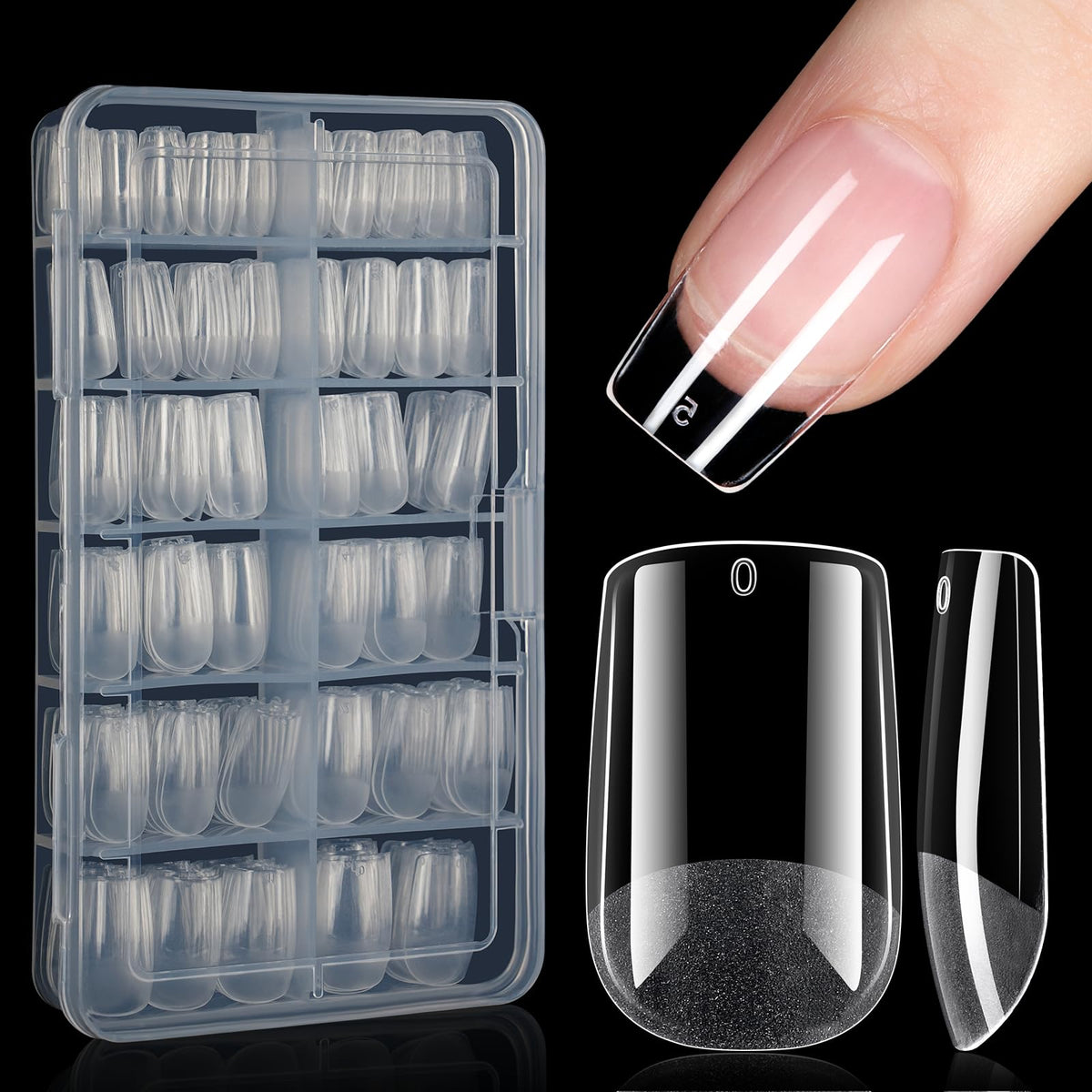 AILLSA Short Square Nail Tips Full Cover Clear Gelly Tips Half Matte Acrylic Tips Pre-Filed Fake Press on Nail Tips for Extension Home DIY Salon Manicure 216PCS 12 Sizes