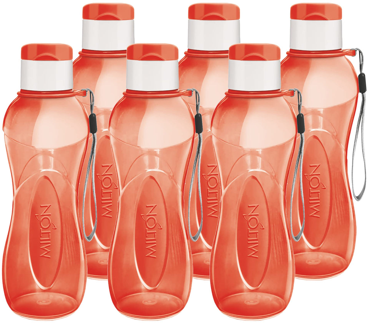 MILTON Water Bottle Kids Reusable Leakproof 12 Oz Plastic Wide Mouth Large Big Drink Bottle BPA & Leak Free with Handle Strap Carrier for Cycling Camping Hiking Gym Yoga (Red 6 pack)