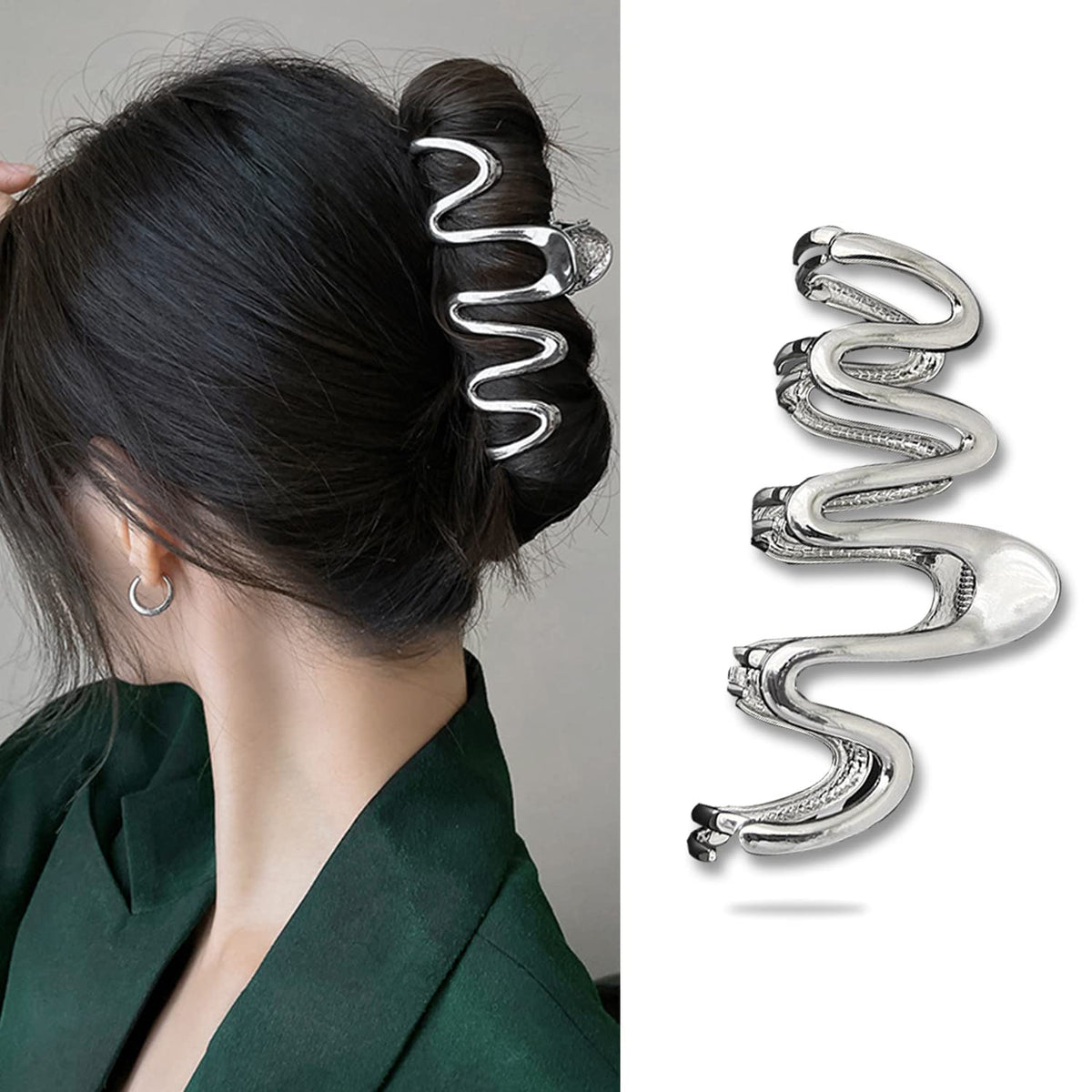 Muumoo Wavy Irregular Shape Metal Hair Clip, 1Pcs Silver Shark Claw Non-slip Head Clip - Elegant Hair Accessories for Daily Hair Accessories Decorations