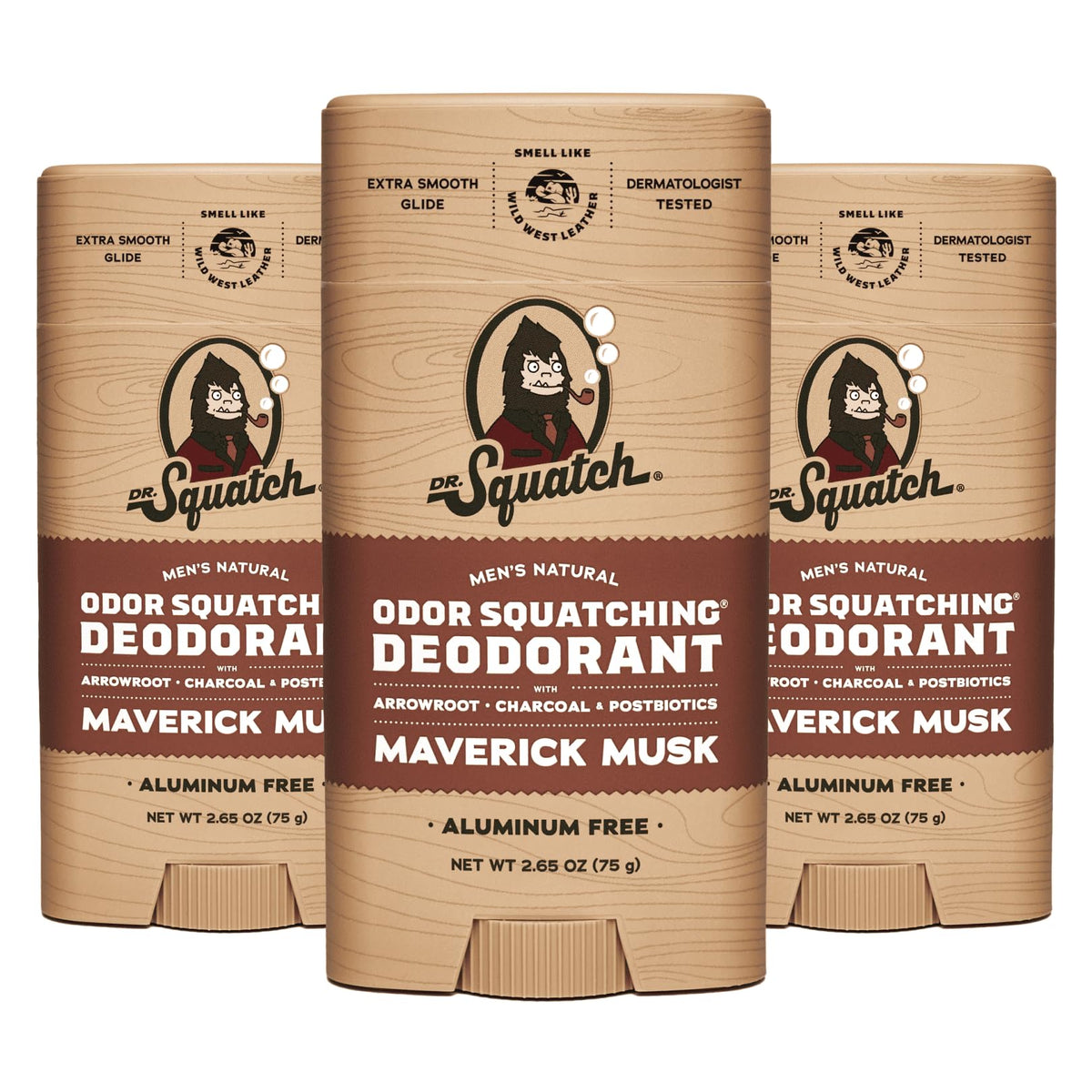 Dr. Squatch Natural Deodorant for Men - Odor-Squatching Aluminum Free - Maverick Musk (2.65 oz, 3-Pack)