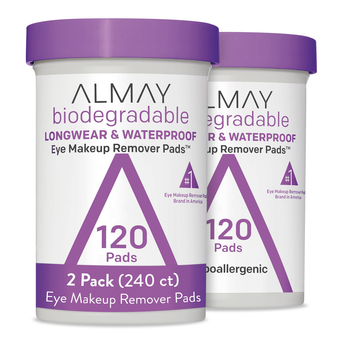 Almay Biodegradable Makeup Remover Pads, Longwear & Waterproof, Hypoallergenic, Fragrance-Free, Dermatologist & Ophthalmologist Tested, 120 Count (Pack of 2)