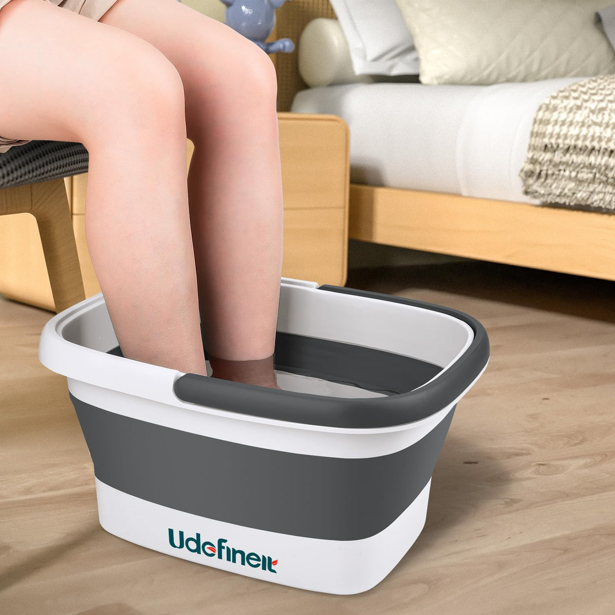 Udefineit Collapsible Foot Soaking Tub with Handle, 15L/4 Gallons, Portable Pedicure Feet Spa Tub, Plastic Feet Soaking Basin with Acupressure Massage Points, Folding Foot Spa Pedicure Bowl - Grey