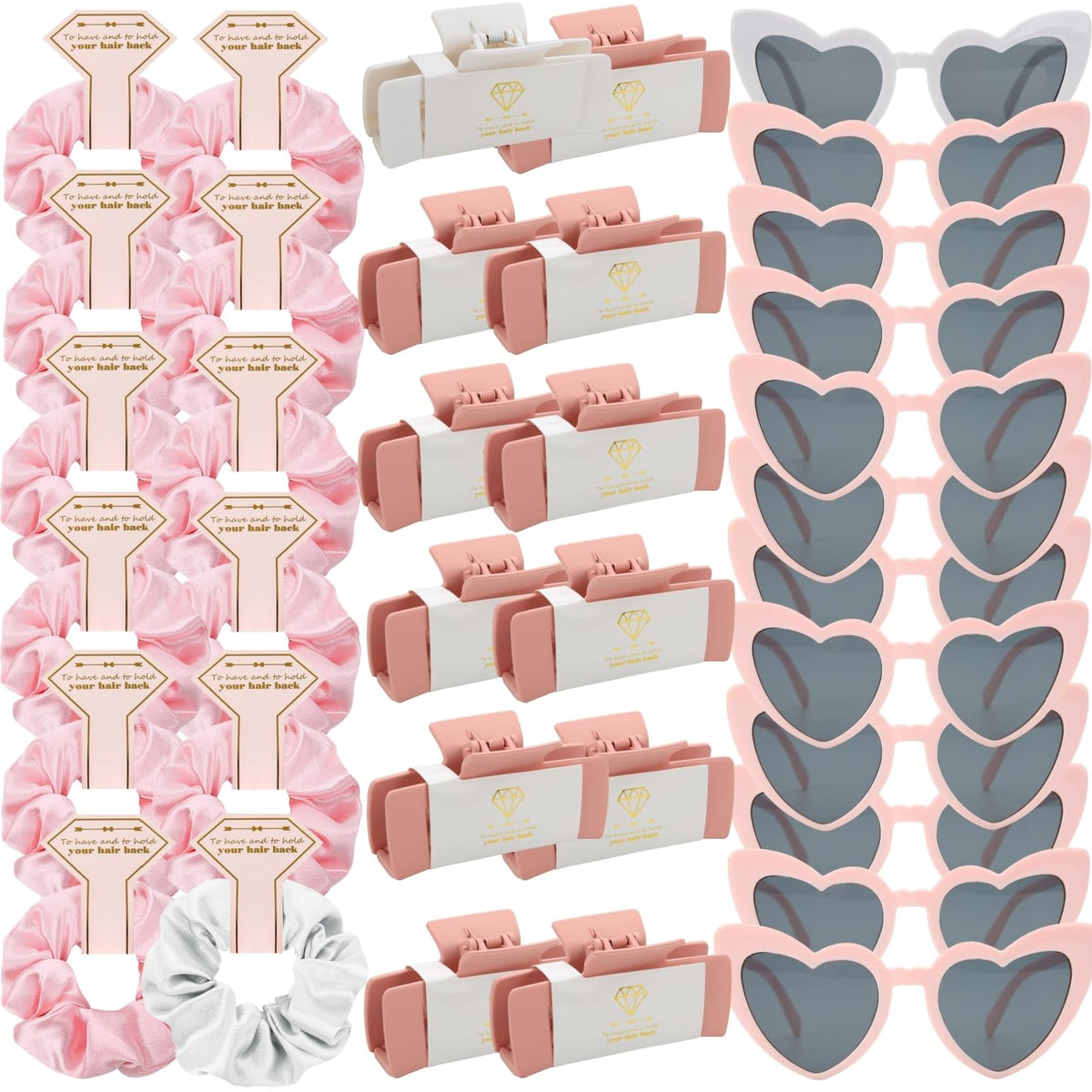 Bridesmaid Scrunchies Proposal Gifts 4.1inch square Hair Claws Bachelorette Hair Clip heart sunglasses Girls gift for Wedding Party Favors (36pcs White&Pink)