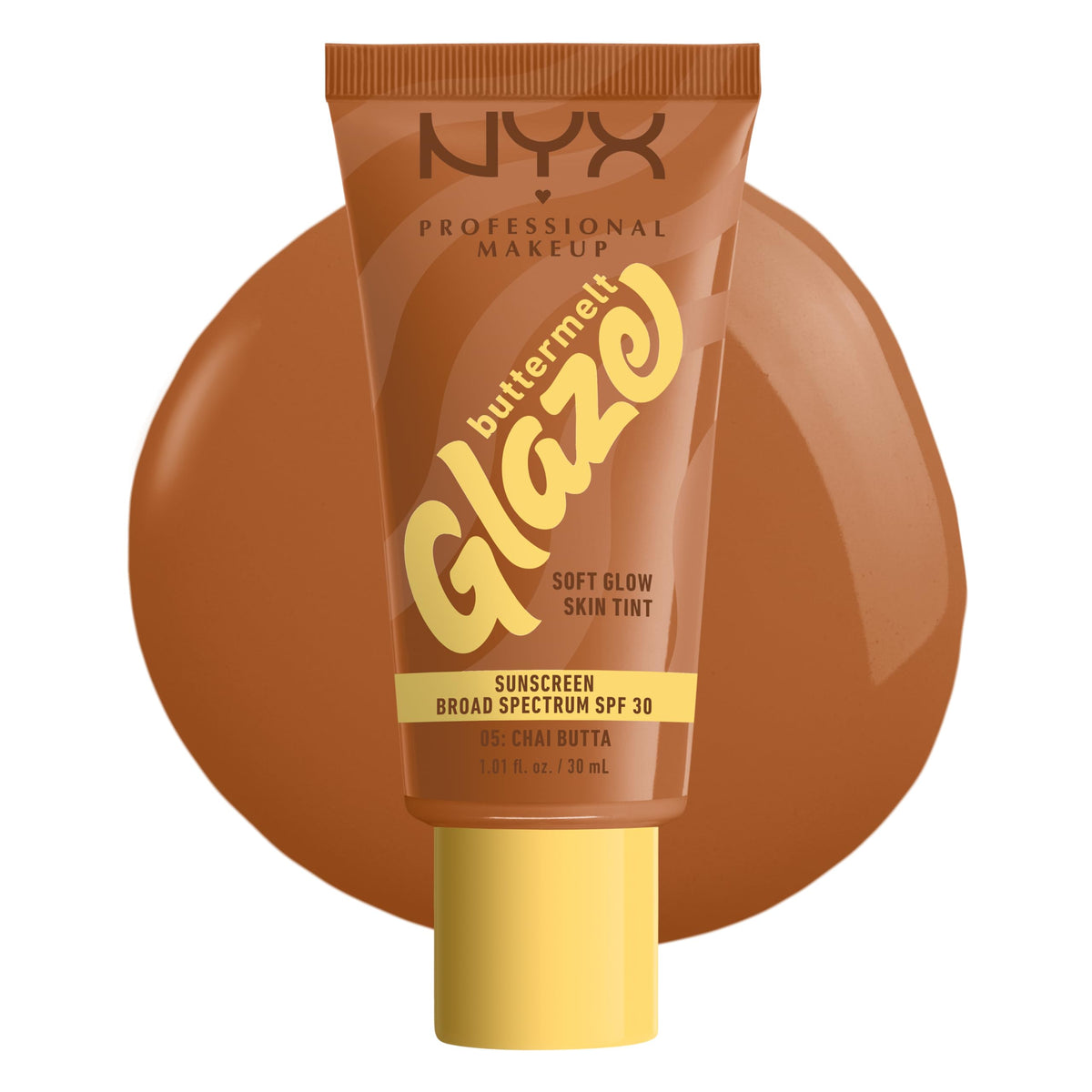 NYX PROFESSIONAL MAKEUP Buttermelt Glaze Soft Glow Skin Tint + SPF 30, Up To 12HR Wear, 05 Chai Butta