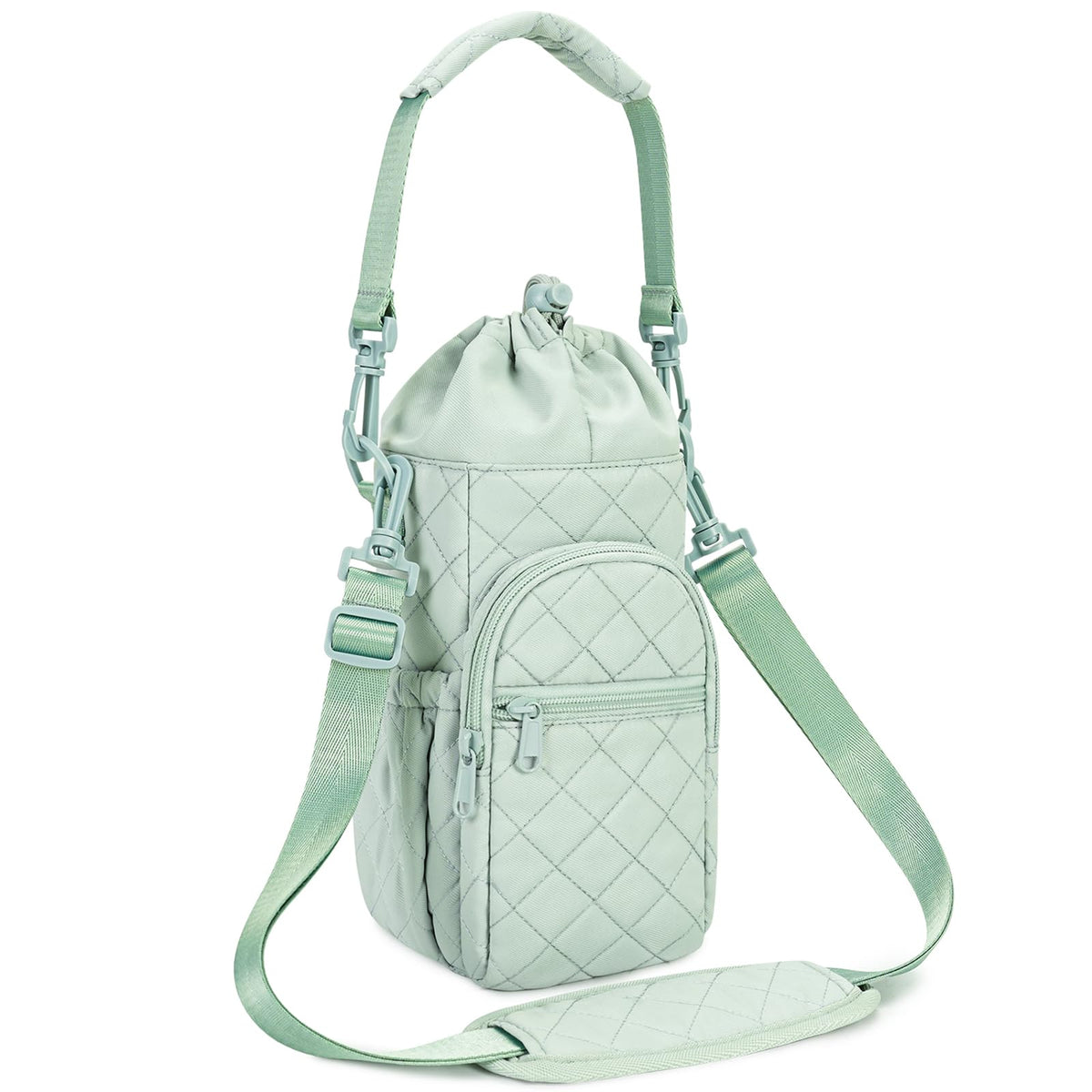sportsnew Quilted Water Bottle Holder with Strap 32oz 40oz Insulated Quilted Water Bottle Pouch Carrier Sling Bag with Phone Pocket Water Bottle Sleeve for Walking Hiking, Quilt Green Patent Pending