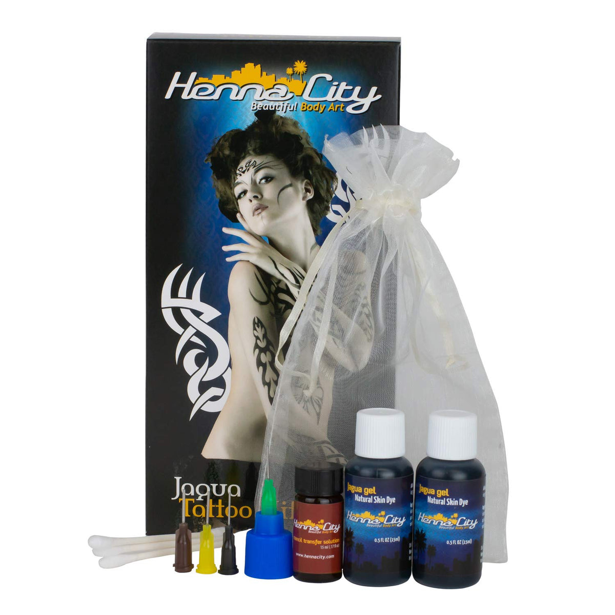 Henna City All-natural Jagua Tattoo Kit - (1 oz) | Temporary tattoos | Henna tattoo kit | henna | Fake tattoos | Semi permanent tattoo | henna cones | Henna stencils included | Organic henna jagua