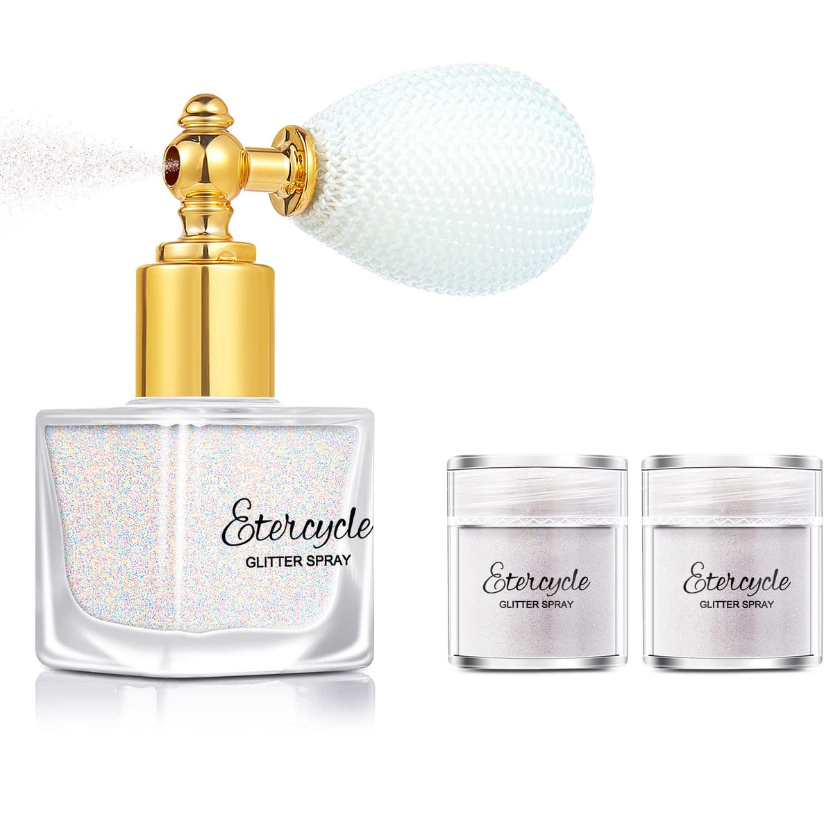 Etercycle White Body Glitter Spray, Shimmering Spray Powder Sparkle Powder, Cosmetic Shimmer Makeup Glitter for Hair and Body Face Clothes Nail Art Craft Design Easter Christmas Halloween Crafts