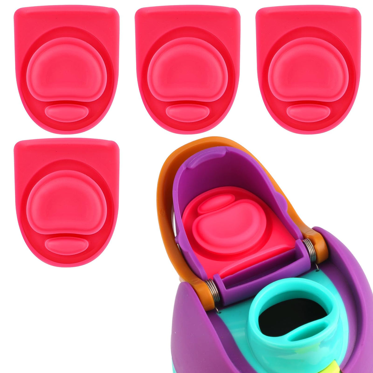 4pcs Replacement Stopper Compatible with Owala FreeSip 24oz 32oz, Water Bottle Top Lid Gasket for Owala 19/24/32/40oz Seal Bottle Cap Mouth Stopper Part Silicone Plug Accessories BPA-Free (Carmine)