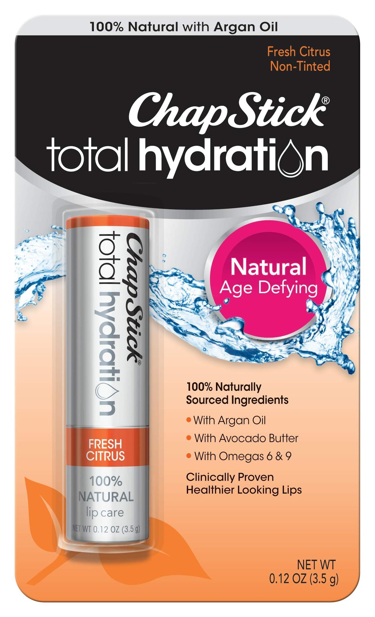 ChapStick Total Hydration (Fresh Citrus Flavor, 0.12 Ounce) Flavored Lip Balm Tube, Natural Age Defying Lip Care, Clinically Proven
