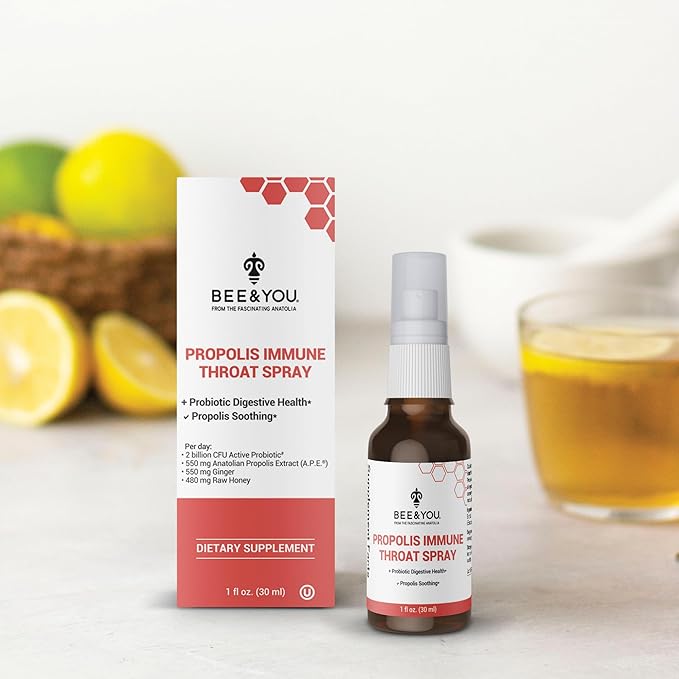 Bee and You Propolis and Probiotic Throat Spray with Ginger, Immune Support, Digestive Health, Antioxidants, Keto, Paleo, Gluten-Free, 1 Fl oz