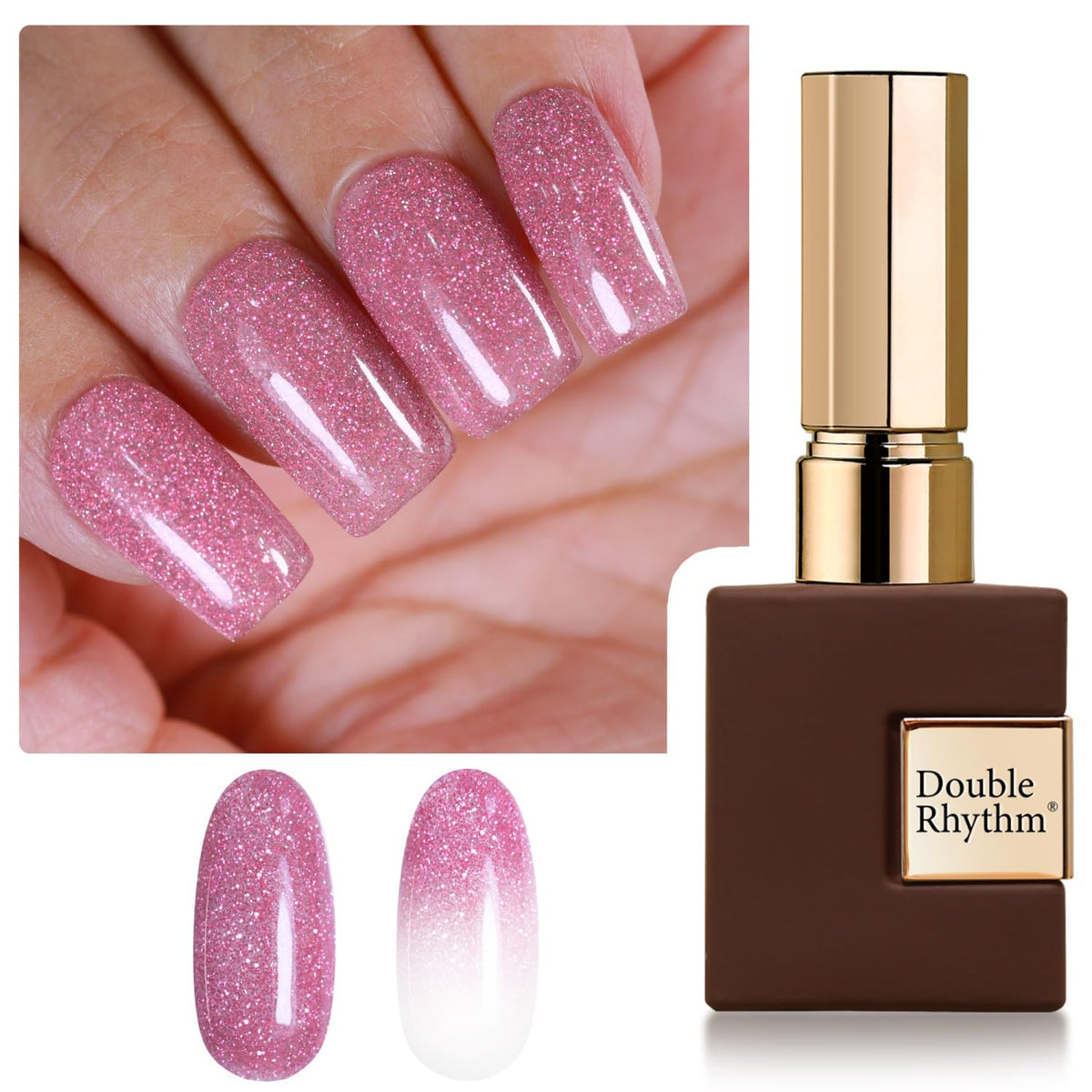 Double Rhythm 15ML Glitter Gel Polish Shimmer Reflective Holographic Color Magnetic for Nail Art Salon DIY at Home (B1090-Pink Spetre)