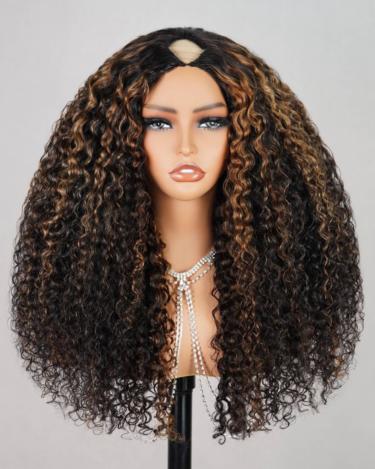 Megalook hair V Part Wig Human Hair 12A Deep Curly Wig FB30# 200% Density Half Wigs for Women Beginner Friendly No Sew In No Glue 24 Inch