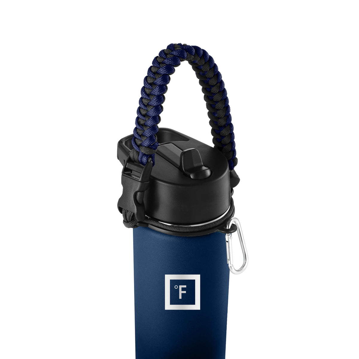 IRON °FLASK Paracord Handle - Fits Wide Mouth Water Bottles - Durable Carrier, Secure Accessories, Survival Strap Cord, Safety Ring, and Carabiner - Seven Core Paracord Bracelet