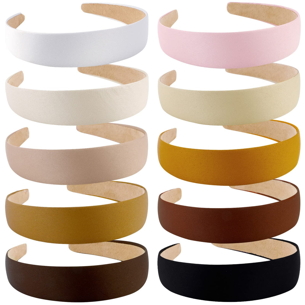 Wecoe Satin Headbands for Women and Girls - 10 Pack 1.3 Inch Wide Non-Slip Fashion Headbands in Neutral Colors, DIY Holiday Hair Accessories