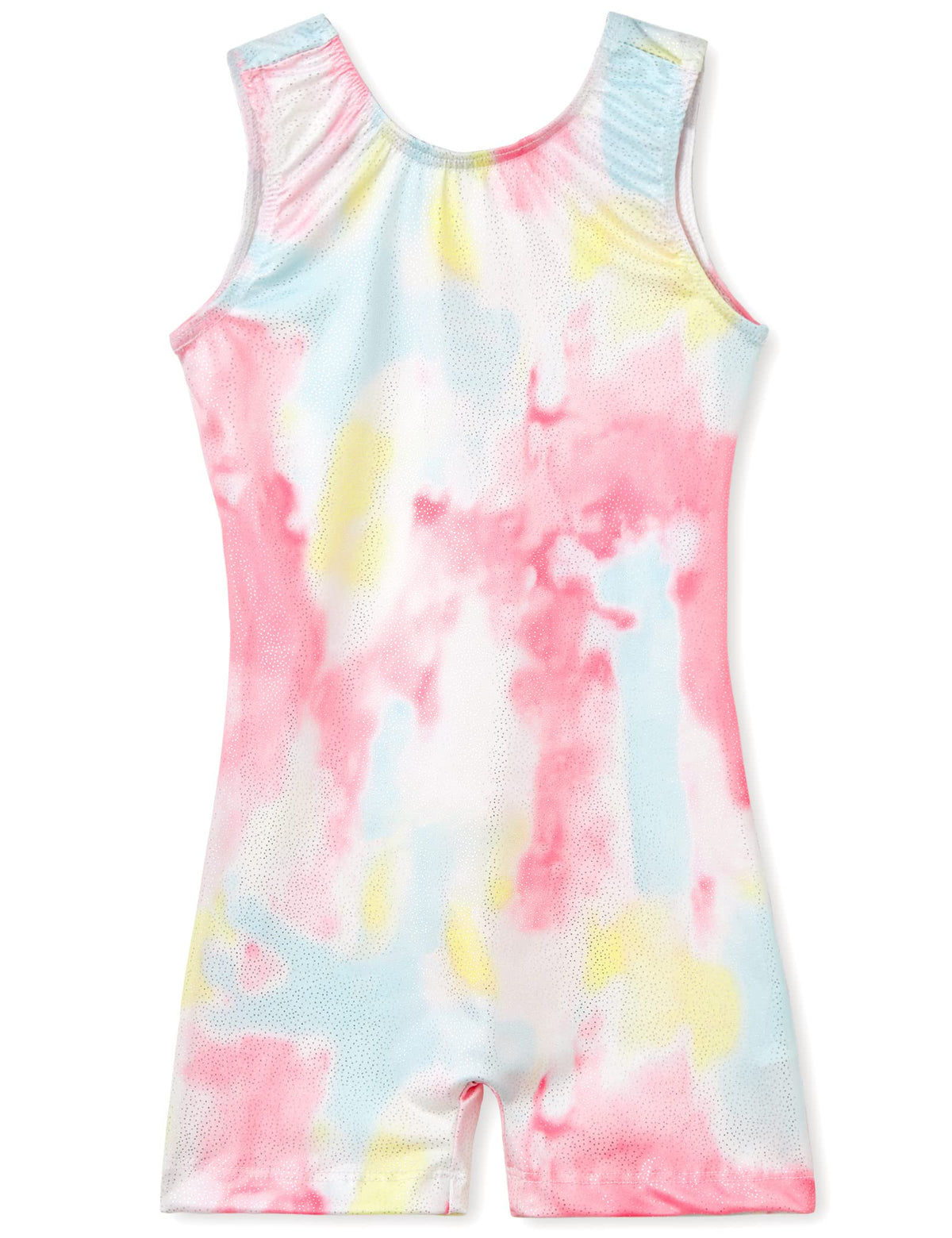 Gymnastics Leotards for Girls 5-6 Years Old Sparkly Yellow Pink Tie Dye Tank Kids Biketard with Shorts Unitard