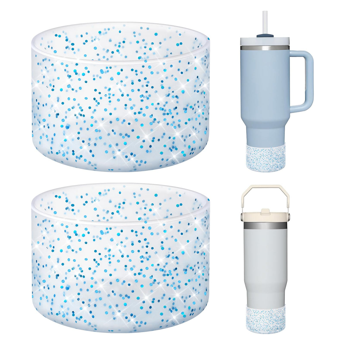 WUQID 2 Pack Bling Silicone Boot Compatible with Stanley Quencher Adventure 40oz & Stanley IceFlow 20oz 30oz, Reduces Dents Protective Silicone Water Bottle Bottom Cover Sleeve