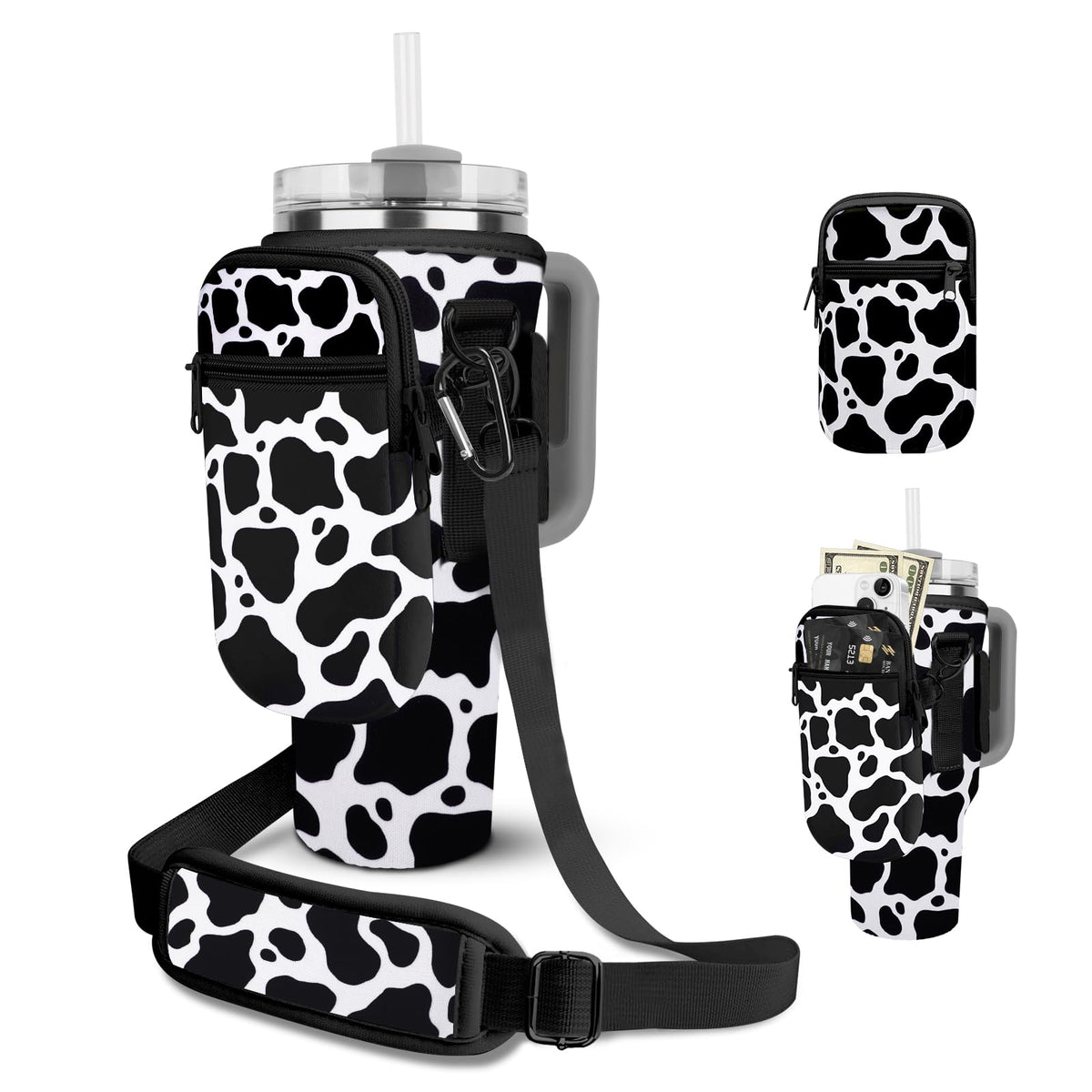Watter Bottle Carrier Bag with Detachable Pocket Compatible with Stanley& Simple Morden 40oz Tumbler with Handle,Water Cup Holder with Adjustable Shoulder Strap& Carabiner for Stanley Cup Accessories