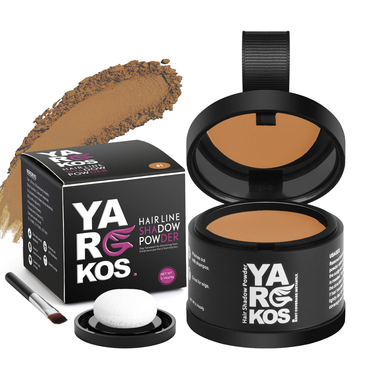 Yargkos Hairline Shadow Powder, Light Brown, Root Touch Up Powder for Instantly Gray Hair Cover Up, Women Color Root Coverage for Thinning Grey, Mens Roots Concealer for Hair Loss Beard Line, #1