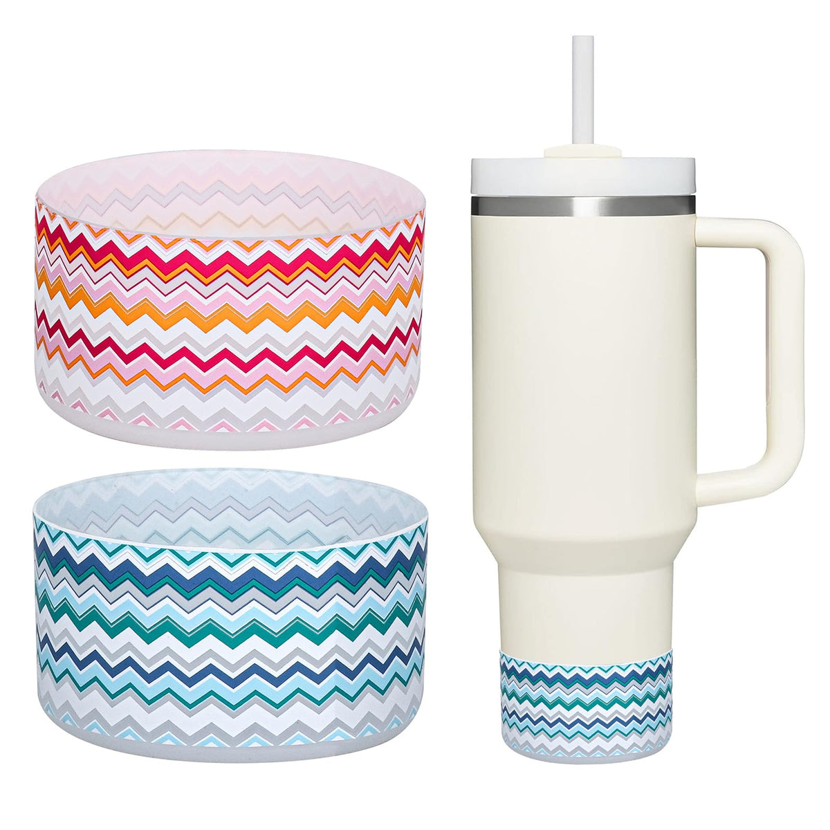 2 Pcs Tumbler Bottom Protector Boot for Stanley Quencher Adventure 40oz & Stanley IceFlow 20oz 30oz and Compatible with Hydro Flask 12oz 21oz 24oz (Blue wave clear/Rose wave clear)