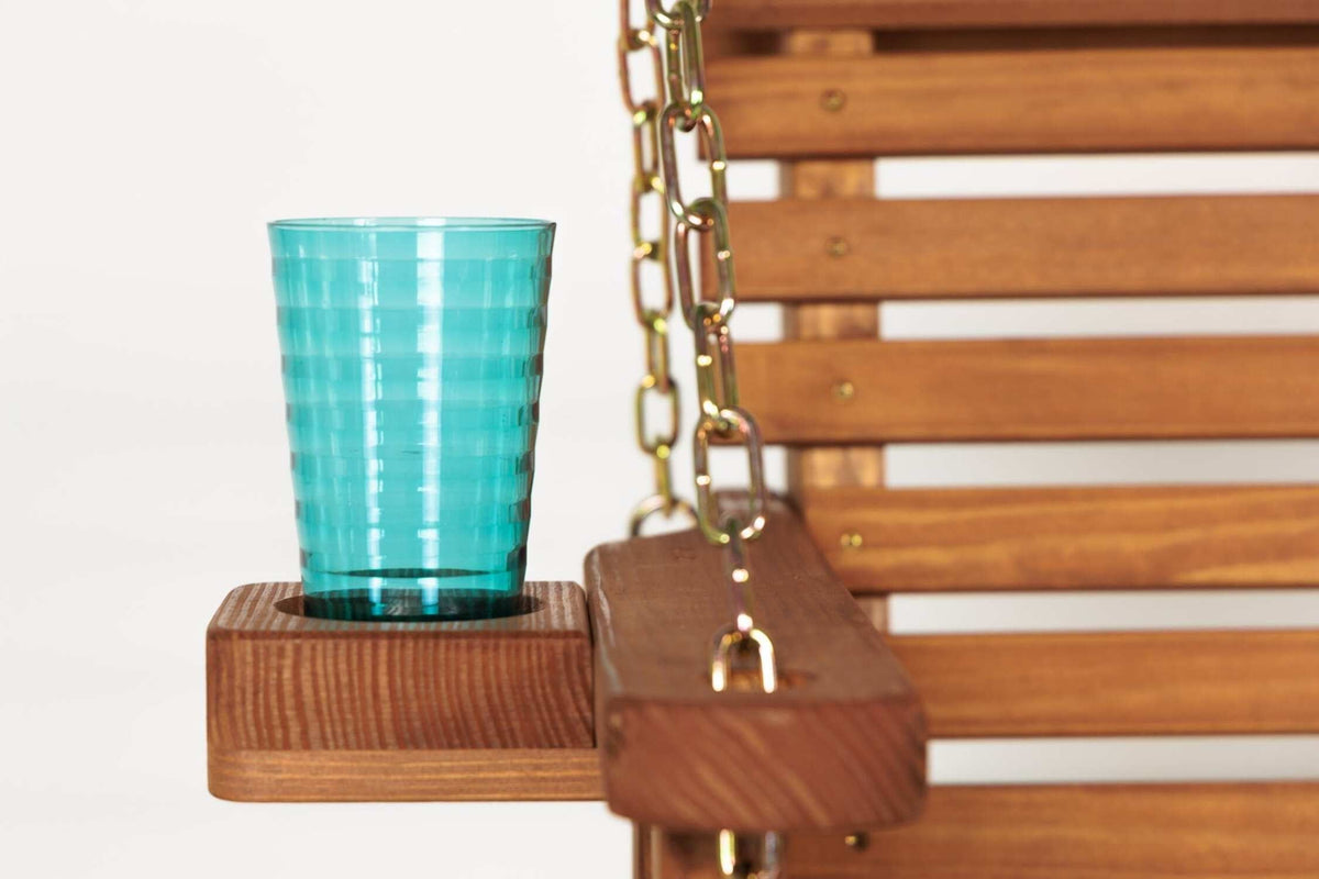 Amish Casual 6 Foot Roll Back Porch Swing with Cup Holders in Cedar Stain - Amish Made in The USA from Treated Pine Heavy Duty 700 Lb. Weight Capacity