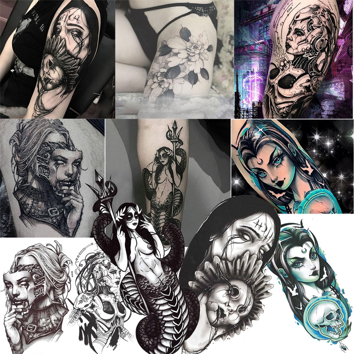 Large Temporary Tattoos Women Temporary Neck Tattoos Temporary Realistic Flower Chest Tattoo for Adults (style2-6pcs)