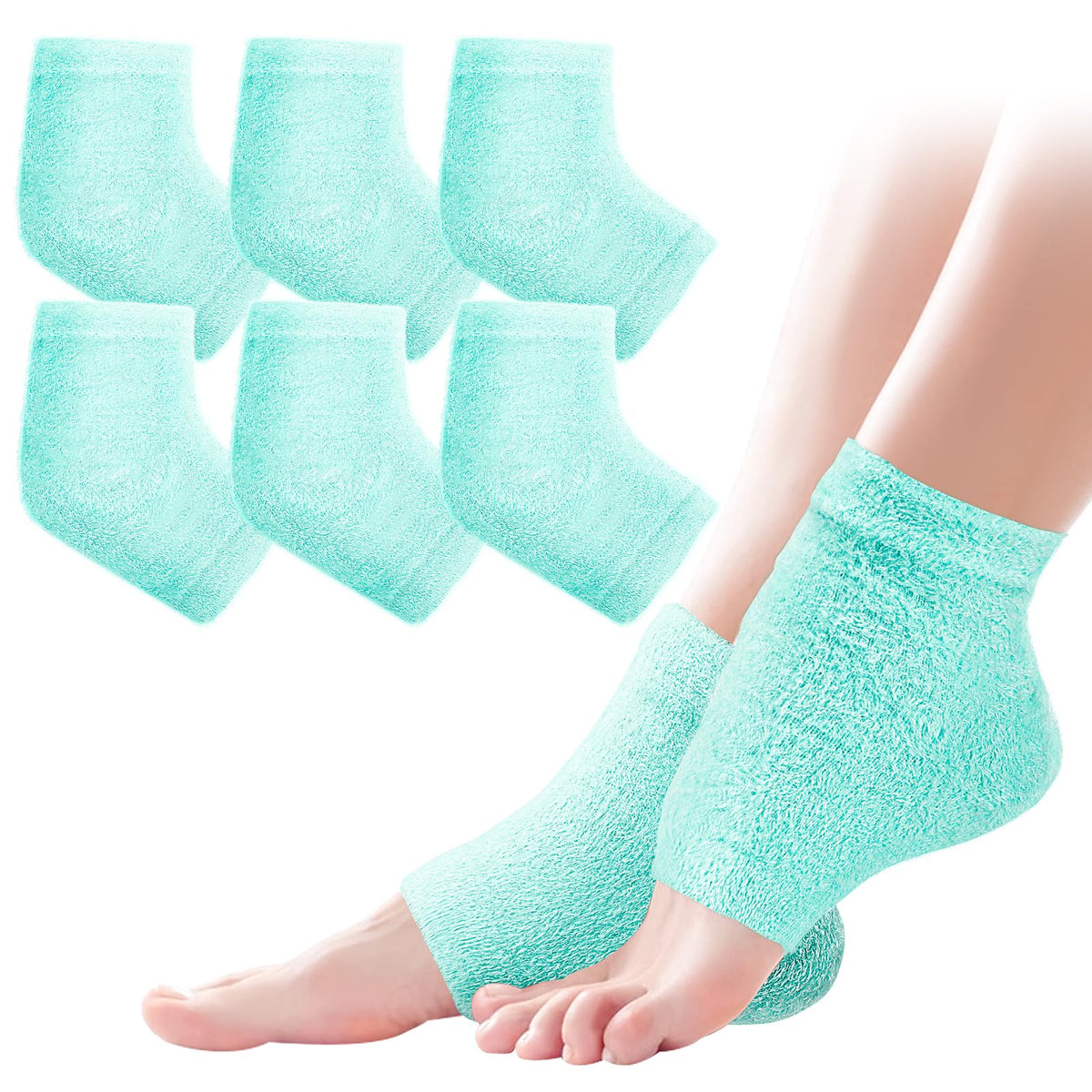 TEAWOO 3 Pairs Fuzzy Moisturizing Heel Socks for Dry Cracked Feet Women, Cracked Heel Repair, Cracked Heel & Dry Foot Treatment (Mint Green)
