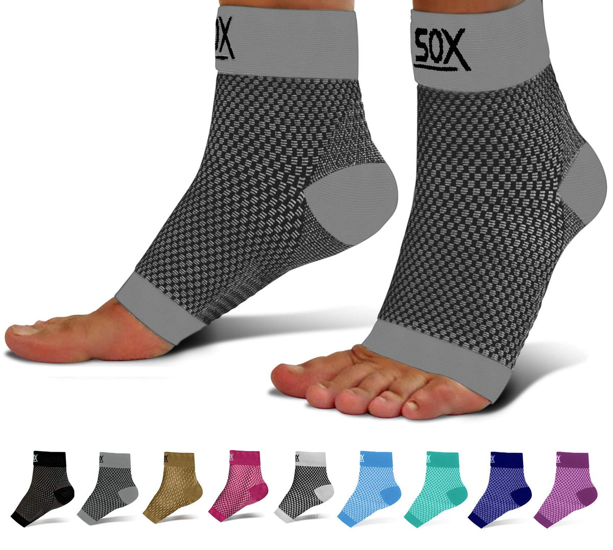 SB SOX Plantar Fasciitis Compression Socks for Women & Men - Best Arch Support for All Day Wear - Relief for Heel Pain and Night Splint Comfort (Gray, Small)