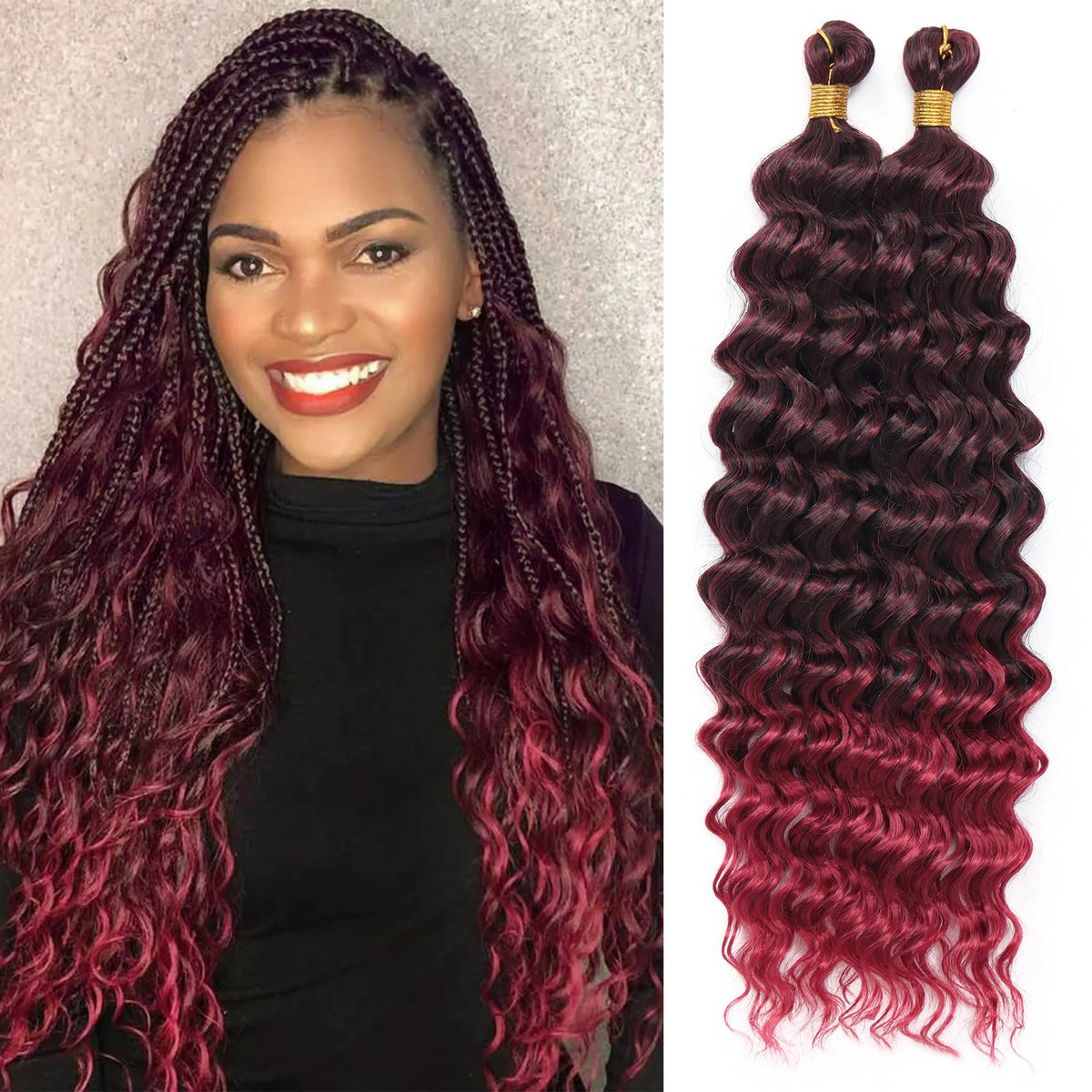 Eerya Long Curly Braiding Hair 18 Inch 2 Packs Ocean Wave Crochet Hair for Black Women Deep Wave Braiding Hair for Boho Braids (18 inch, TBUG)