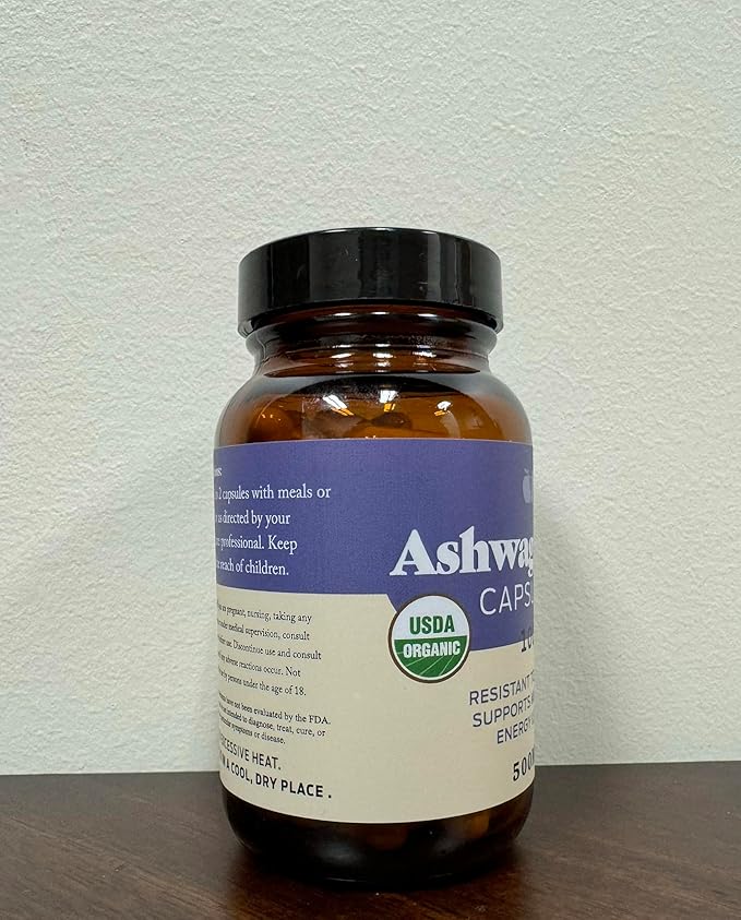 Organic Ashwagandha Capsules - 100 Capsules 500mg Pure Organic Ashwagandha Supplement for Calming Support