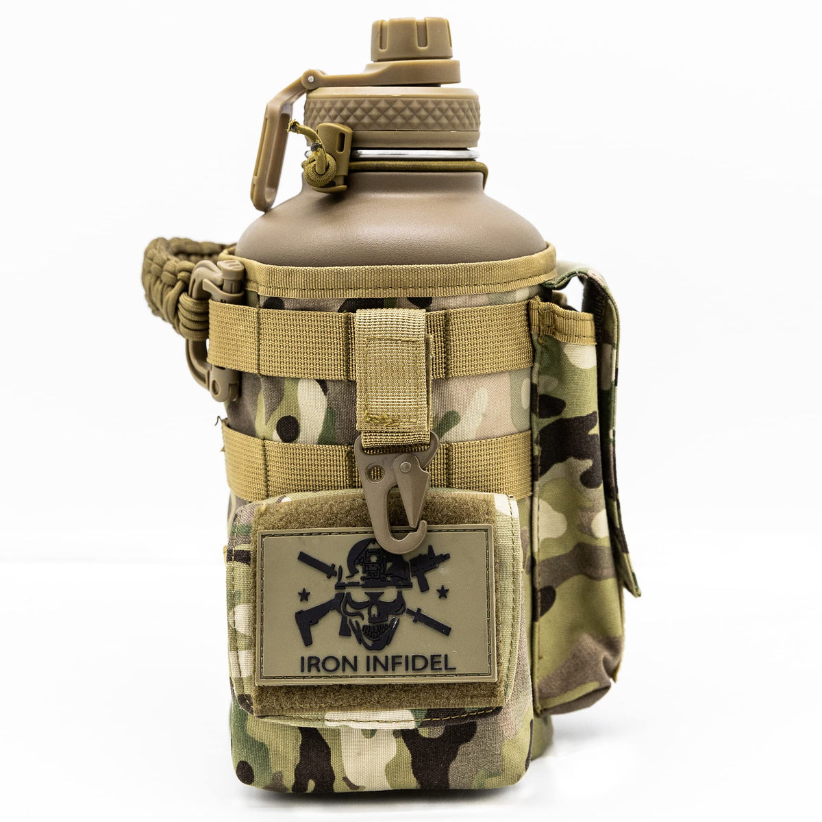 Iron Infidel Battle Bottle - Half Gallon Insulated Water Bottle with Paracord Handle - Large 64 oz Stainless Steel Water Jug & Rugged, Removable Sleeve For Keys, Wallet, Phone (OCP Camo 2 Liter)