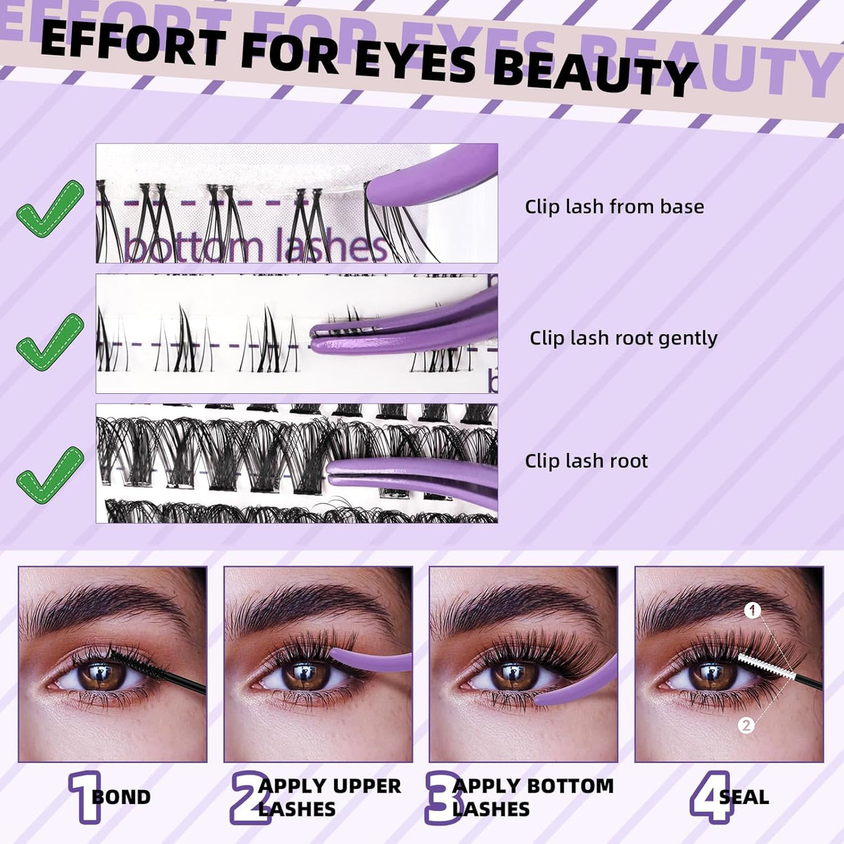 B&Qaugen B&Q Eyelash Extension Kit with Bottom Lash Extension 10-18mm 40D D Curl Lash Clusters Kit with Bottom Lashes DIY Lash Extension Kit Bond and Seal Lash Applicator (Kit-40D-D-MIX10-18)