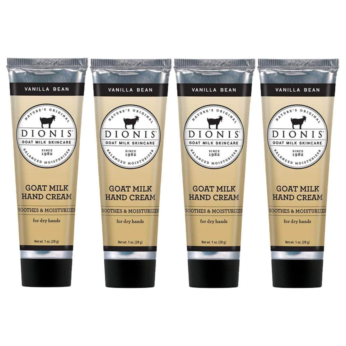 Dionis Goat Milk Skin Care Vanilla Bean Scented Hand Cream Set - Cruelty Free Travel Size Hand Lotion For Hydrating & Moisturizing Dry Skin - Paraben Free Formula Made In The USA, 1 oz Set of 4