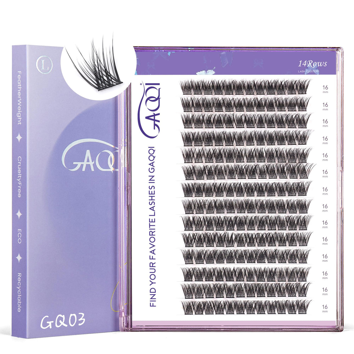GAQQI Lash Clusters, GQ03 False Eyelashes DIY Lash Extensions D Curl 168PCS Cluster Lashes 16MM, Wispy and Natural Lash Wisps (GQ03,16mm, D Curl)