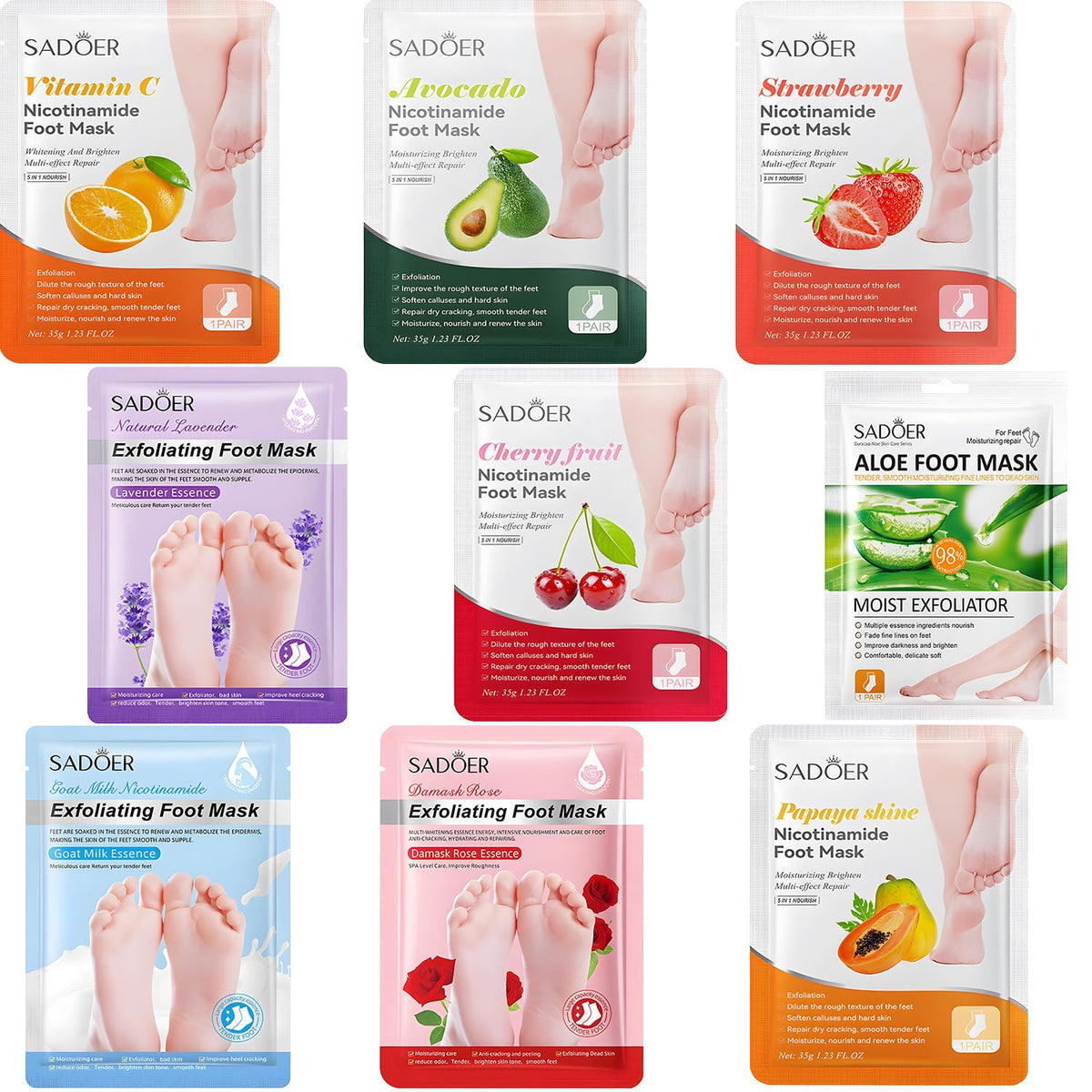 MOND'SUB Foot Masks Moisturizing Socks - Moisturizes Tired, Dry & Cracked Feet, Exfoliating Hydrating Foot Mask - Dry Skin Solution - Moisturizing Foot Treatment- All Skin Types - 9 Pairs