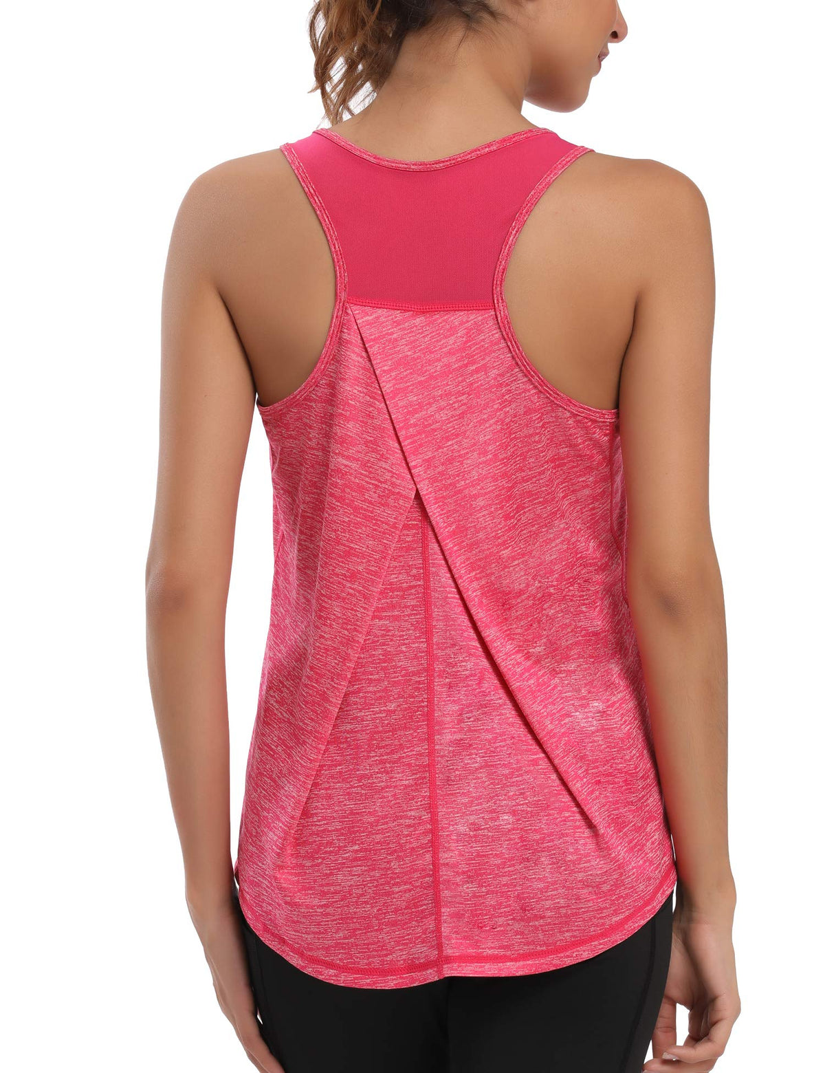 Aeuui Womens Workout Tops for Women Racerback Mesh Yoga Shirts Athletic Running Tank Tops Sleeveless Gym Clothes Rose Red