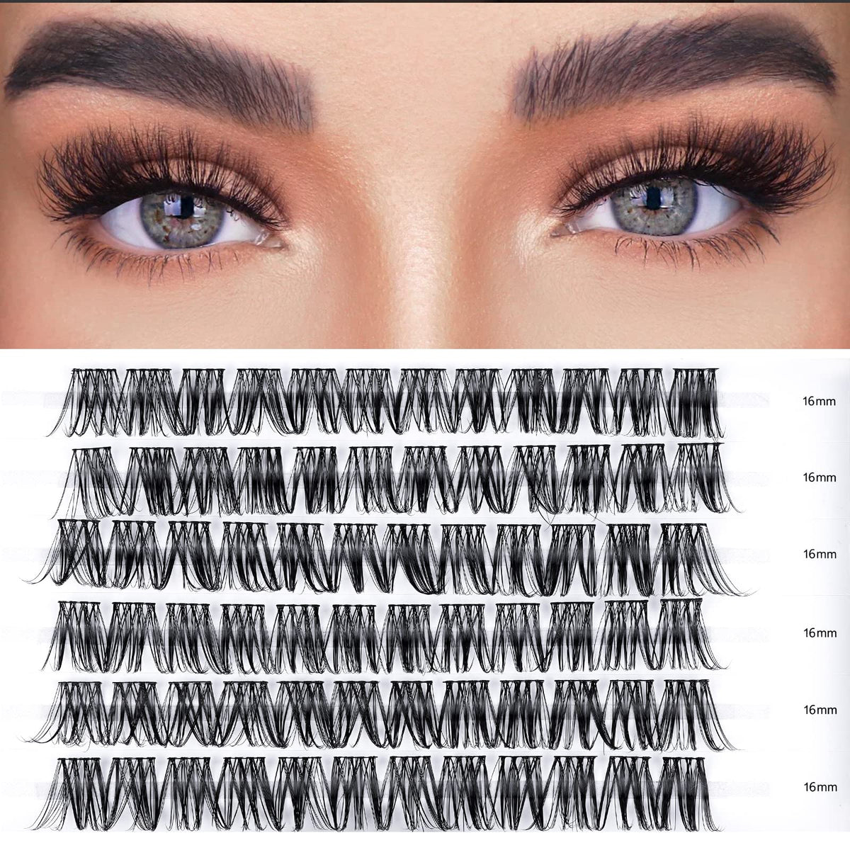 LANKIZ D Curl Cluster Lashes, 72pcs Individual Extensions, Superfine Band DIY, 16mm Soft & Natural Clusters, At-Home Eyelash Extension