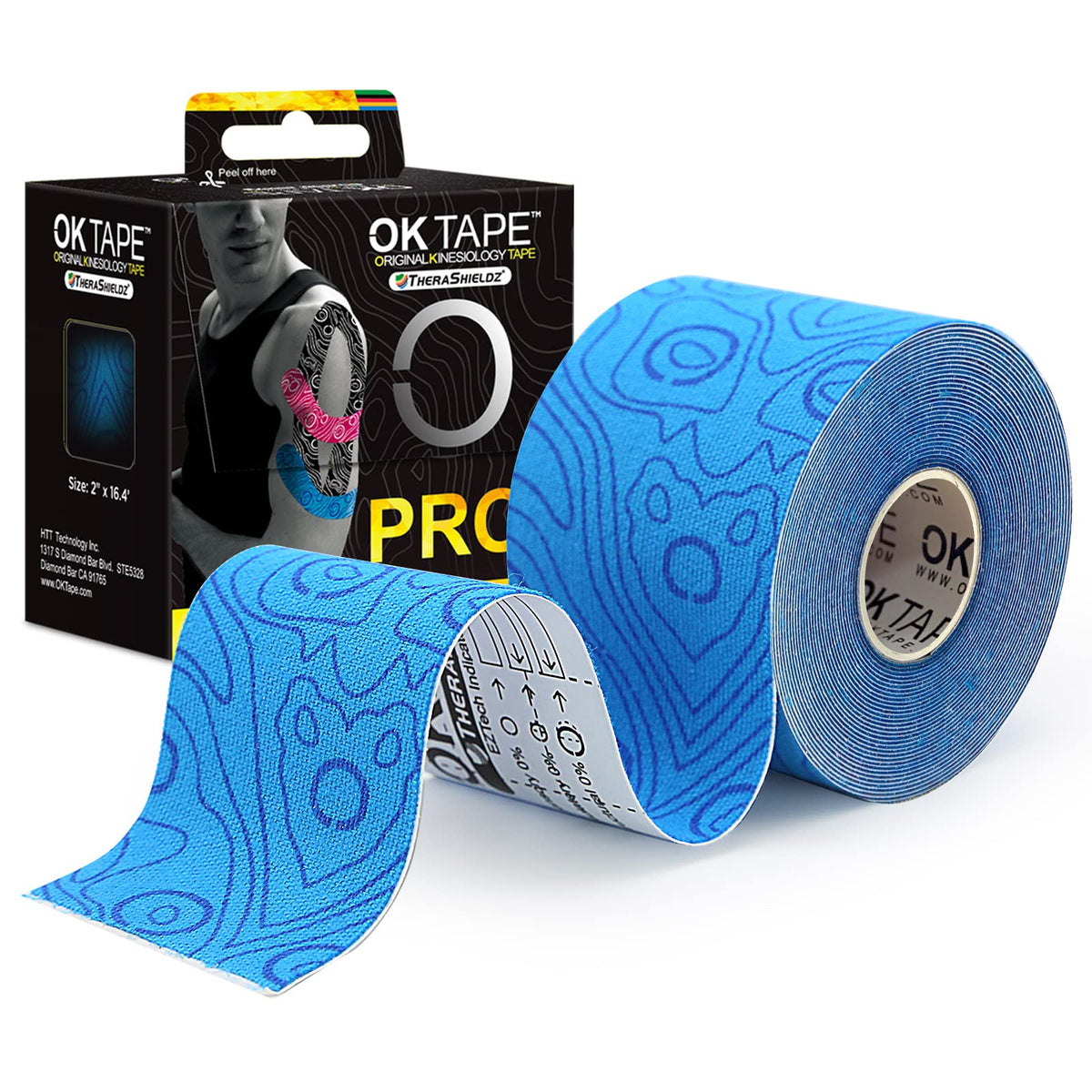 OK TAPE PRO Kinesiology Tape, 2inch x Long Roll 16ft Free Cut Tape, Elastic Athletic Tape Therapeutic Latex Free, Blue+Blue