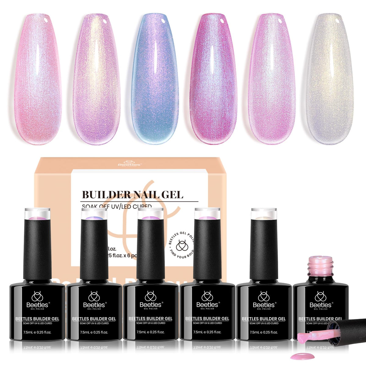 Beetles Builder Gel Nail Polish - Pearl Shimmer in White, Pink, Purple & Mermaid - Nail Extension & Strengthen - Uv Led Soak Off