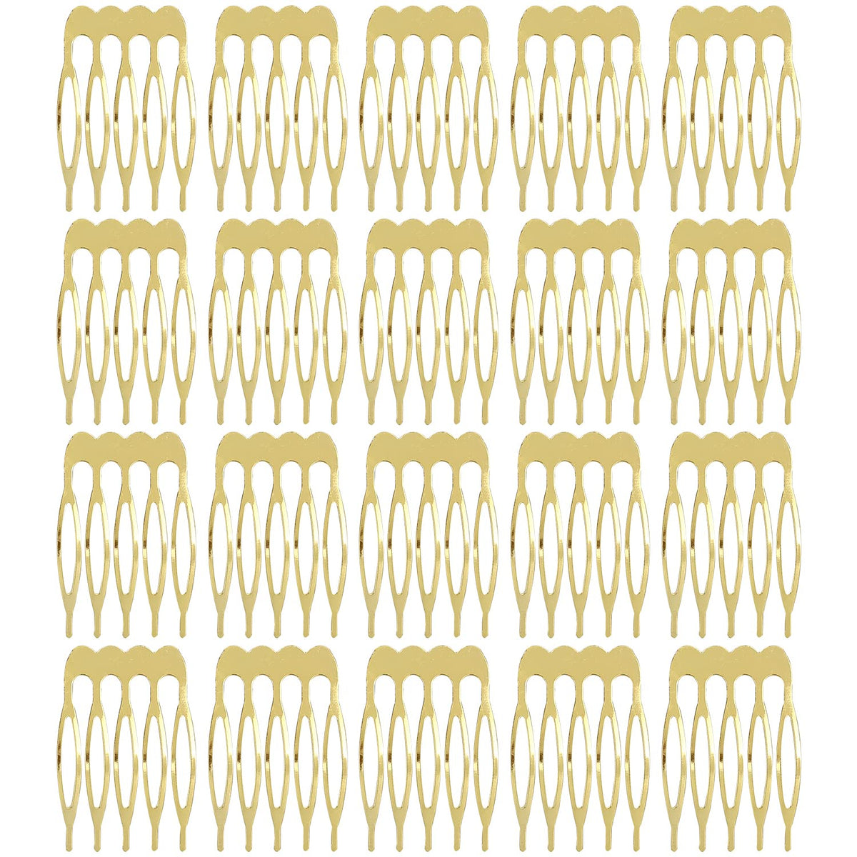 Lawie 20 Pack Bulk 5 Teeth Gold Metal Side Hair Combs Plain Blank Crafting DIY Wire Slide Combs Wedding Bridal Veil Combs Decorative Headpiece French Twist Updo Clip Bun Holder Hair Accessories