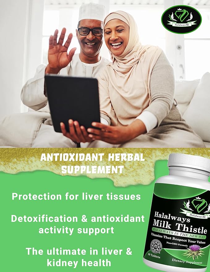 Halalways Milk Thistle Certified Halal Supplement Milk Thistle Liver Detox Supplement Gentle Herbal Liver Cleanse for Men & Women - Liver Health Support - Non-GMO