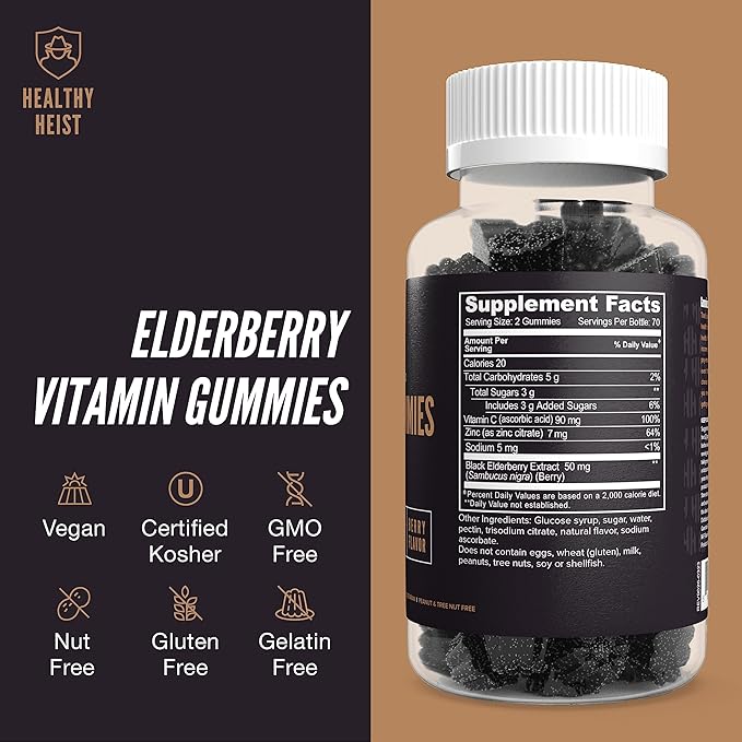 Sambucus Black Elderberry Gummies for Adults and Kids with Zinc and Vitamin C, 280 Gummy Bulk Size, Chewable Immune Support, Non GMO, Kosher, Pectin, Vegan, Delicious Berry Flavor