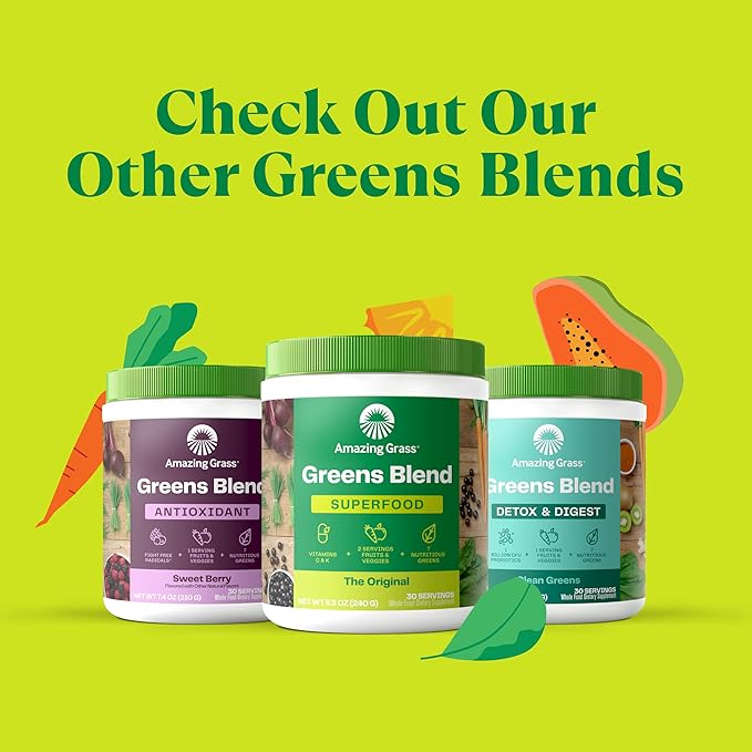Amazing Grass Greens Blend Digest: Super Greens Powder Smoothie Mix for Digestion Support with Organic Spirulina, Chlorella, Beet Root Powder, Digestive Enzymes & Probiotics, 30 Servings