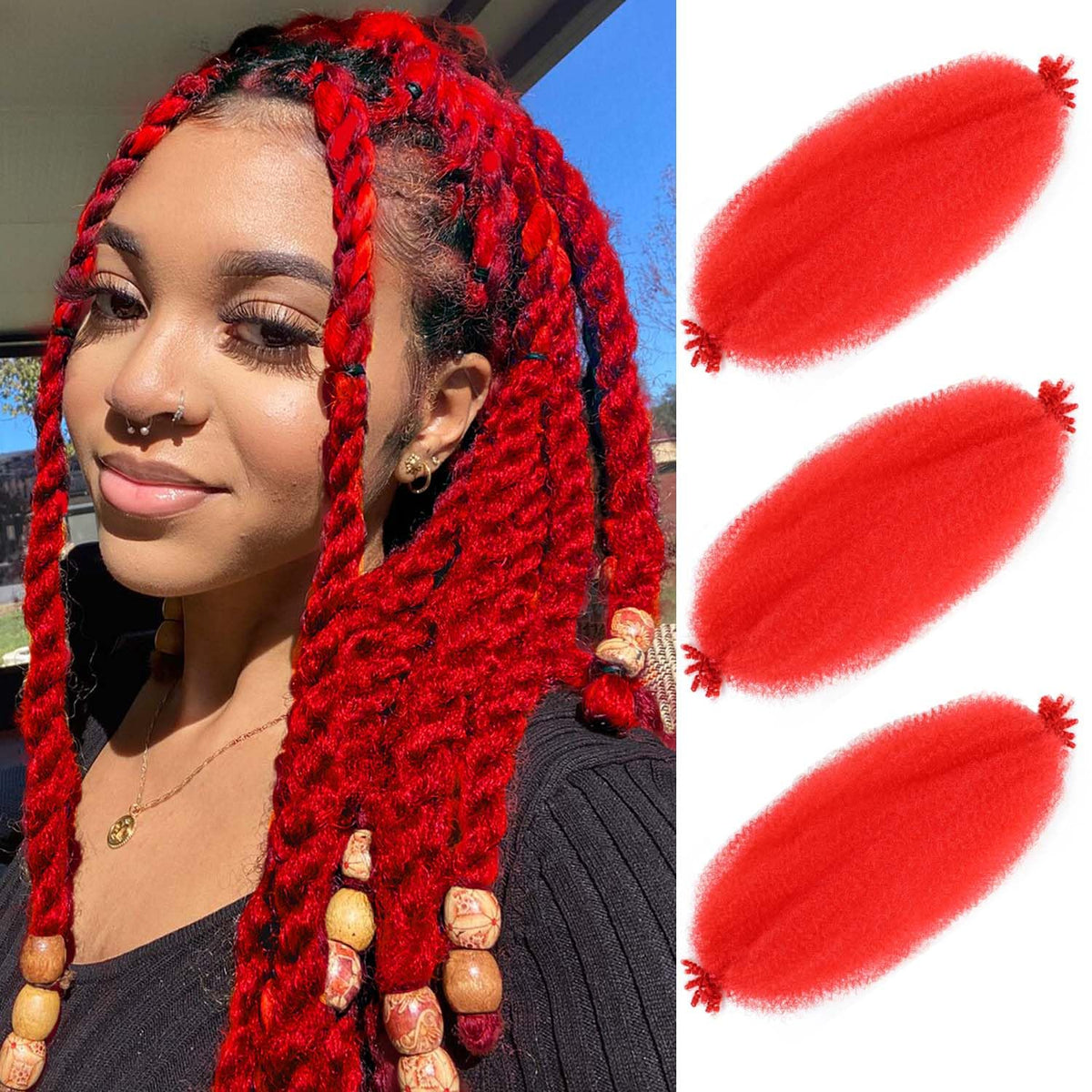 Marley Twist Braiding Hair 12 Inch Pre-separated Springy Afro Twist Hair 3 Packs Marley Hair for Faux Locs Afro Spring Twist Hair Extensions (12 Inch (Pack of 3), Red#)