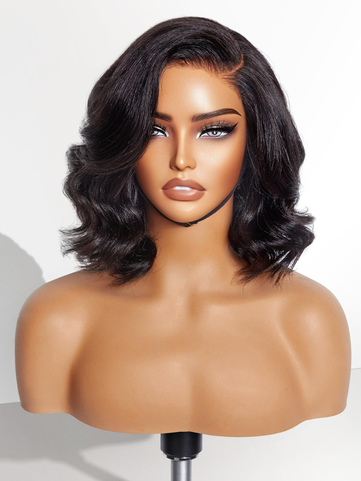 LUVME HAIR 10 Inch Light Yaki Loose Wave Wig, Human Hair, Undetectable HD Lace Glueless Bob Wig, Pre Plucked, Pre Cut, Short Black Wig
